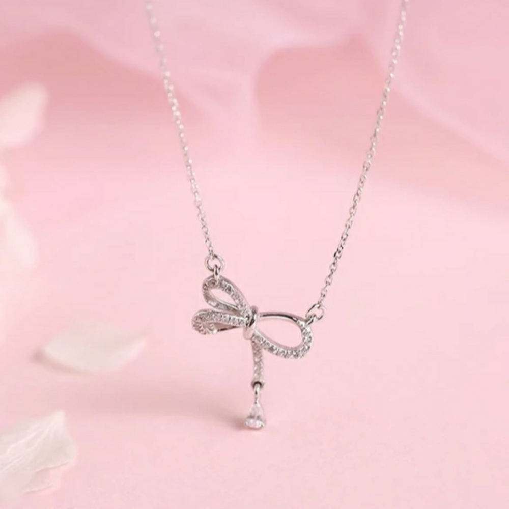 NEW 925 STERLING SILVER PLATED BOW NECKLACE